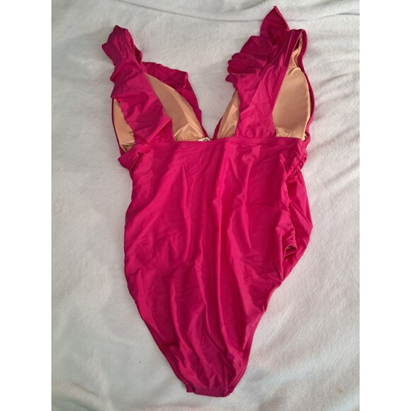 J. Crew Ruched Ruffle One Piece Swimsuit Fuchsia Pink Beach BP222 Size 20 NWT - Picture 5 of 8